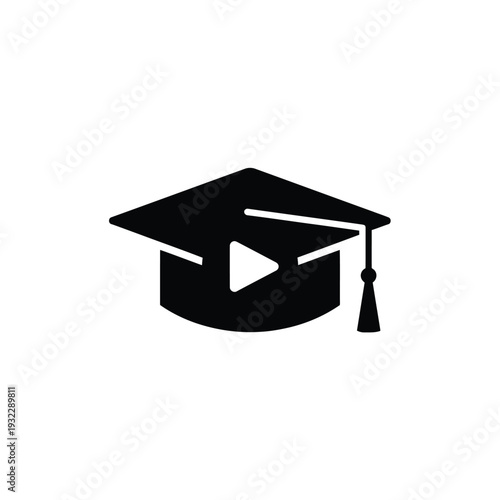 Black graduation cap with play button education