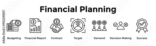 Financial Planning Banner Web Icon Vector Illustration Concept For Budgeting, Financial Report, Contract, Target, Demand, Decision Making, Success