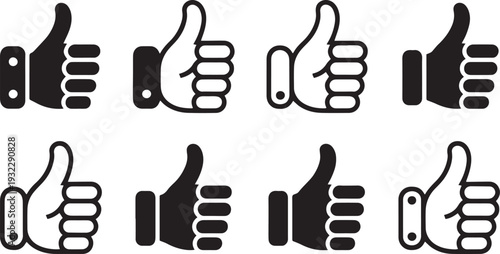 Thumbs Up Icons Collection – Like, Approve & OK Hand Sign in Flat and Outline Vector Styl