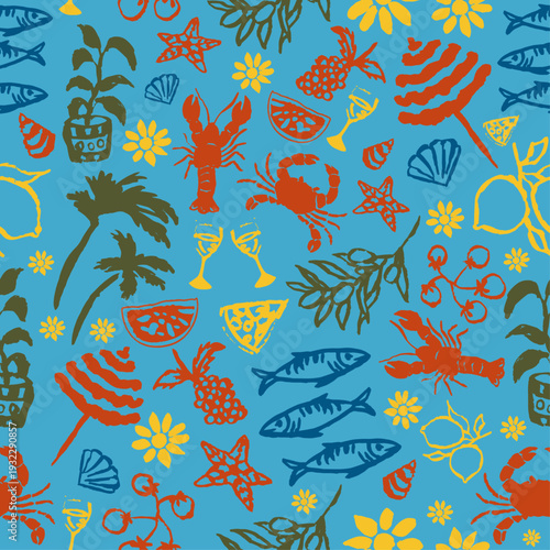Mediterranean Lifestyle Vector Repeat Pattern 3