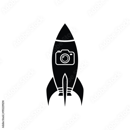 Black rocket ship with camera on white background spaceship