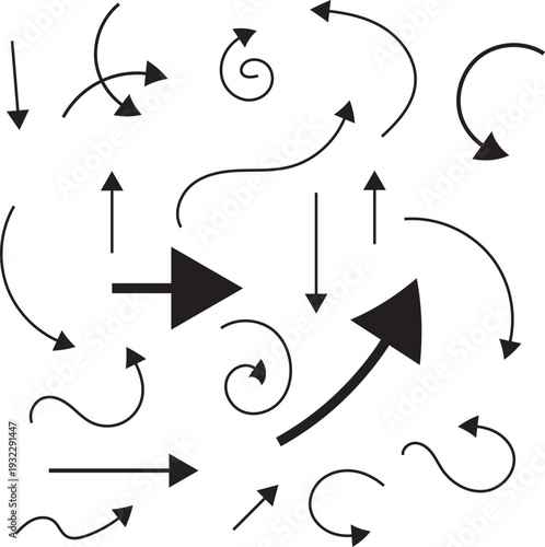 Set of vector arrows featuring a black line design collection of web icons and 3D pointer symbols for direction and button elements