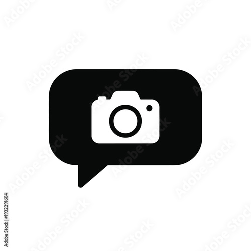 Black speech bubble with white camera