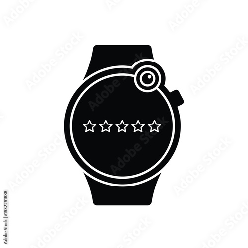 Black watch face with five white stars rating