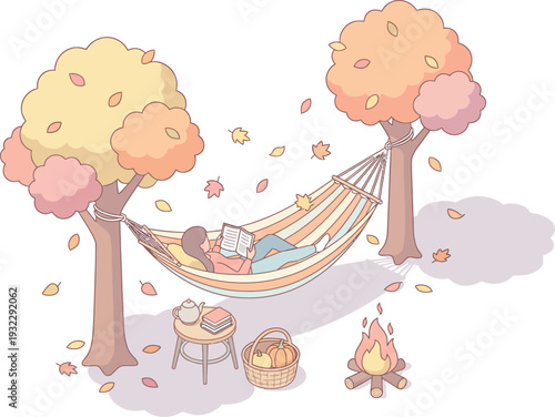 Woman Relaxing in Hammock with Book