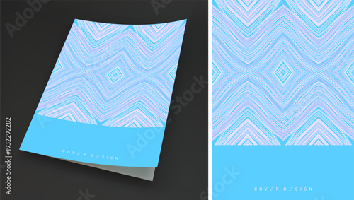 An ornament made of blue floss threads. Ethnic ornament. Geometric tribal background. Strips. Softcover book layout. Cover design template. Geometric pattern. Vector for brochure, notebook or notepad.