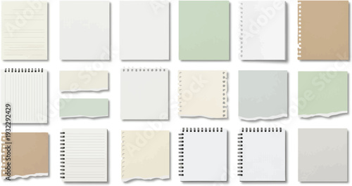 Collection of assorted notebooks and notepads displayed on a clean white surface from a straightforward top-down viewpoint