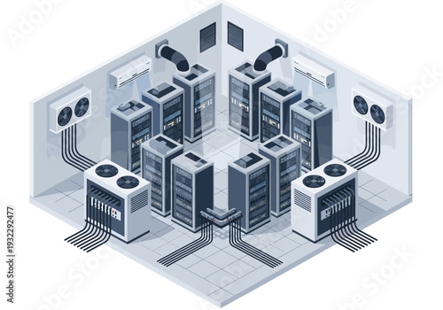 Server Room Data Center Isometric Illustration