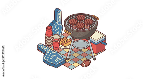 Barbecue Grill with Meat and Utensils