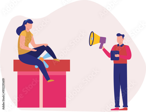 The boy and girl talking about gift