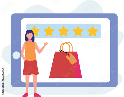 The girl is showing online discount rating.