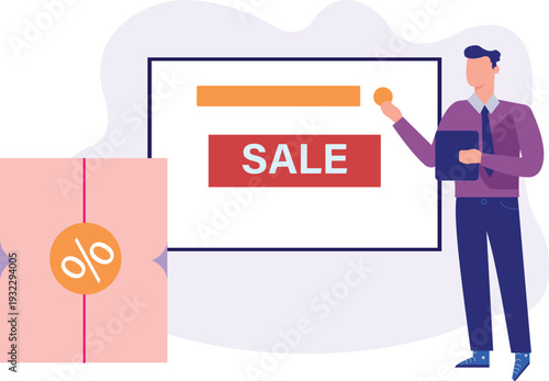 The boy is pointing discount sale offer