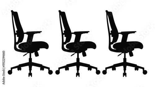 Three office chairs with wheels on a white background isolated on white background, Vector