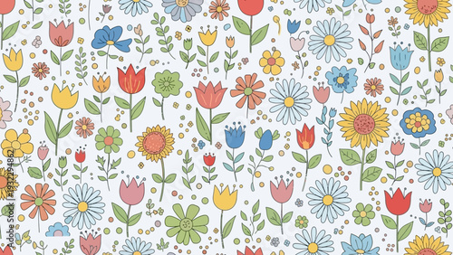 A cheerful and colorful collection of hand-drawn floral illustrations, perfect for spring and summer designs