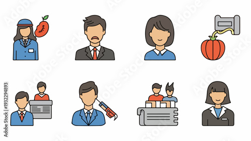 Colorful vector illustrations of people with various objects