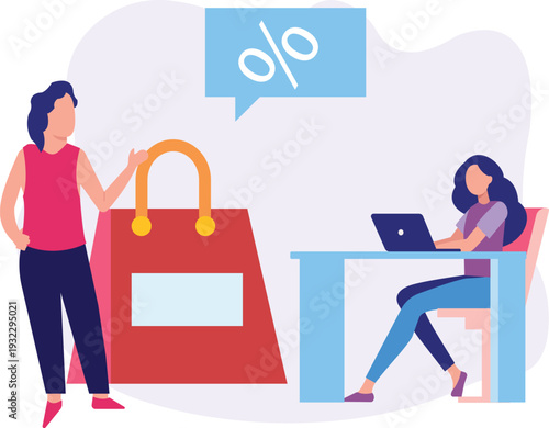 The girl is standing near shopping bag.