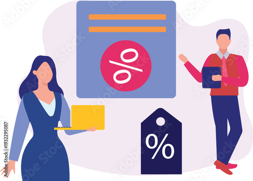 Boy and girl  are discuss about discount.