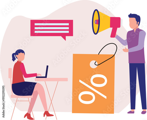 The boy is marketing discount offer.