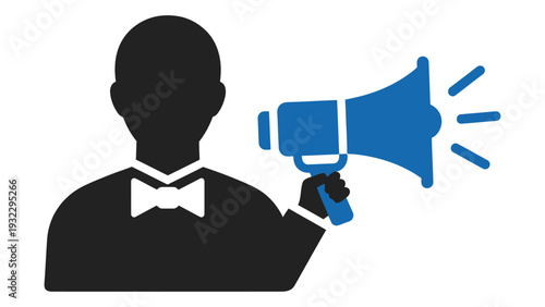 Man holding a megaphone to make an announcement isolated on white background, Vector