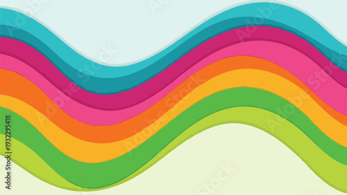 Colorful, wavy stripes of varying widths and hues on a soft-toned backdrop