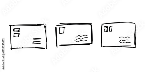 Set of hand drawn envelope with letter inside Mail and correspondence doodle Love, communication, invitation Single element for design, print, decor