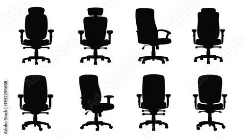 A collection of office chairs in various positions isolated on white background, Vector