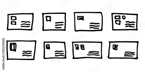 Set of hand drawn envelope with letter inside Mail and correspondence doodle Love, communication, invitation Single element for design, print, decor