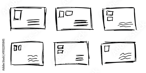 Set of hand drawn envelope with letter inside Mail and correspondence doodle Love, communication, invitation Single element for design, print, decor