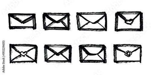 Set of hand drawn envelope with letter inside Mail and correspondence doodle Love, communication, invitation Single element for design, print, decor