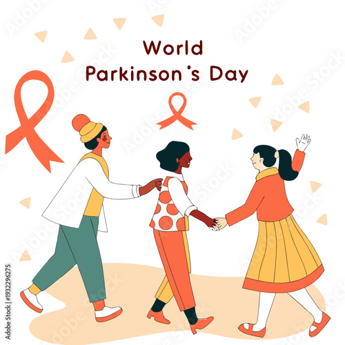 World Parkinson's Day event with diverse people holding hands in support