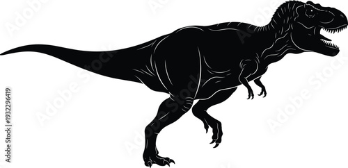 Tyrannosaurus rex silhouette illustration, prehistoric dinosaur animal profile isolated on white background for science, history, and wildlife design