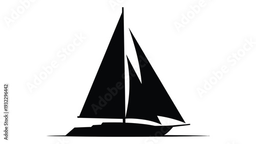 A black silhouette of a sailboat on the water isolated on white background, Vector