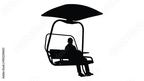 A person sitting on a ski lift chair with a canopy isolated on white background, Vector