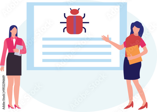 The girls is explaining virus on document.