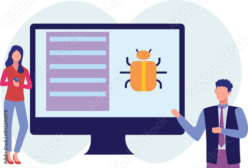 Boy giving brief explanation of computer engine virus.