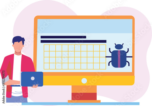 The man is working on error developing