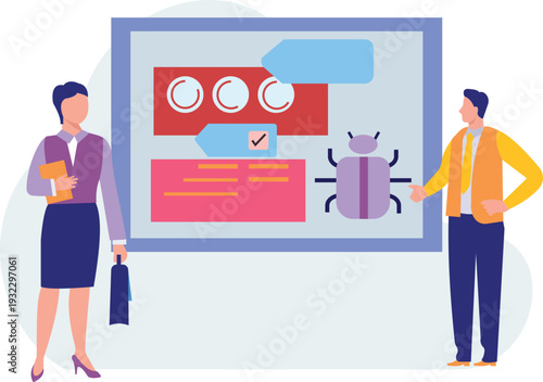 The boy and girl discus about virus on computer.