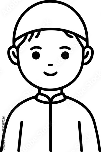 Smiling boy wearing traditional Muslim clothing and kufi cap