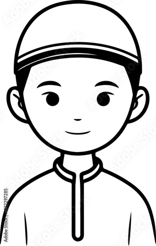 Smiling boy wearing traditional Muslim clothing and kufi cap