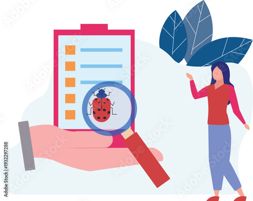 The girl searching on list of bug virus