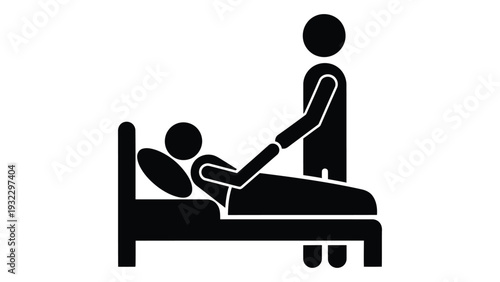 A person helping another person get out of bed isolated on white background, Vector