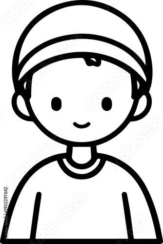 Smiling boy wearing traditional Muslim clothing and kufi cap