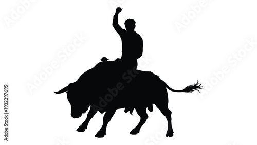 A man riding a bull with one hand raised isolated on white background, Vector