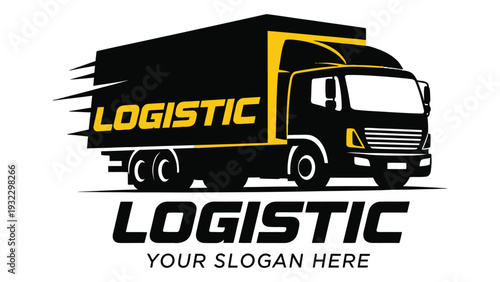 Logistic truck with company slogan on a white background isolated on white background, Vector