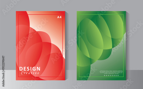 Red and green brochure design with abstract shape, book cover design, annual report. flyer template, Poster, catalog. Simple sale leaflet for promotion, magazine. Vector eps 10