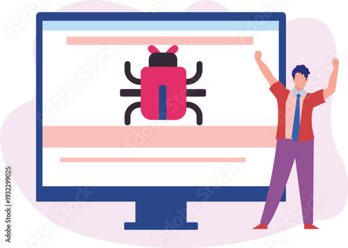 The boy is happy to solve the virus.