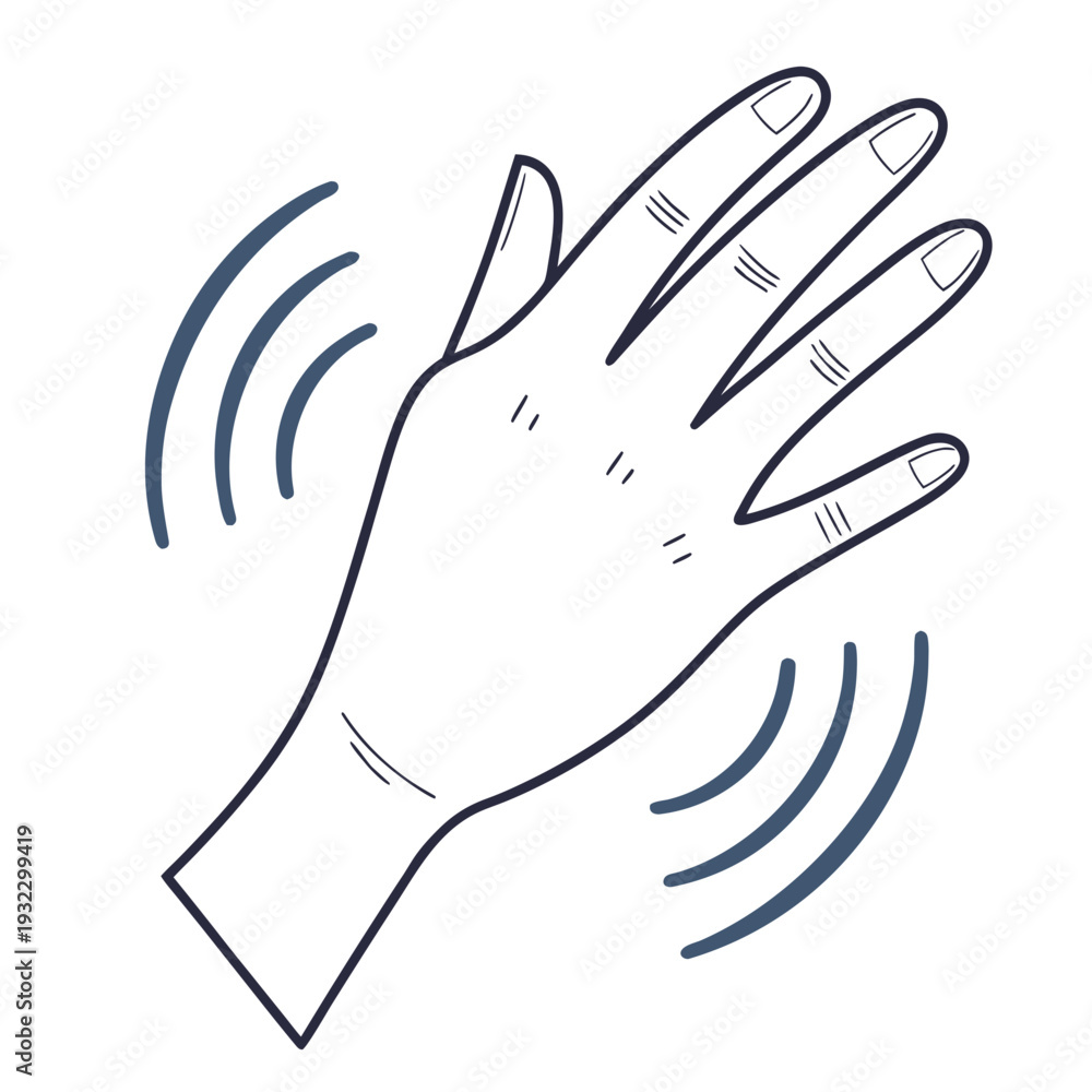 Fototapeta premium Hand waving, tremor effect, wavy lines, gesture, movement, symptom, communication, Parkinson's, shaking, illustration, vector, health, disease