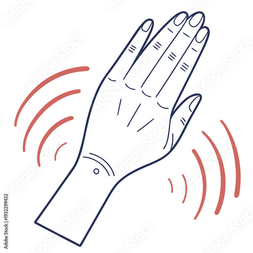 Hand with red tremor waves, shaking motion, gesture, communication, Parkinson's disease, symptom, illustration, vector, health, medical, awareness