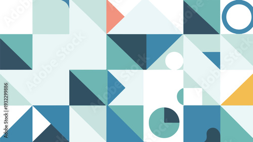 Geometric abstract composition with various shapes and muted color palette
