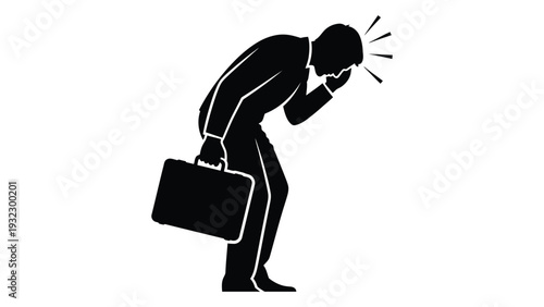 A man in a business suit is experiencing stress isolated on white background, Vector
